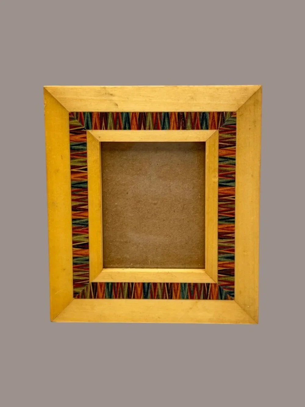 Vintage Inlaid Wood Mini Picture Frame 2.5x3 Pic + Easel Small Format Art Decor